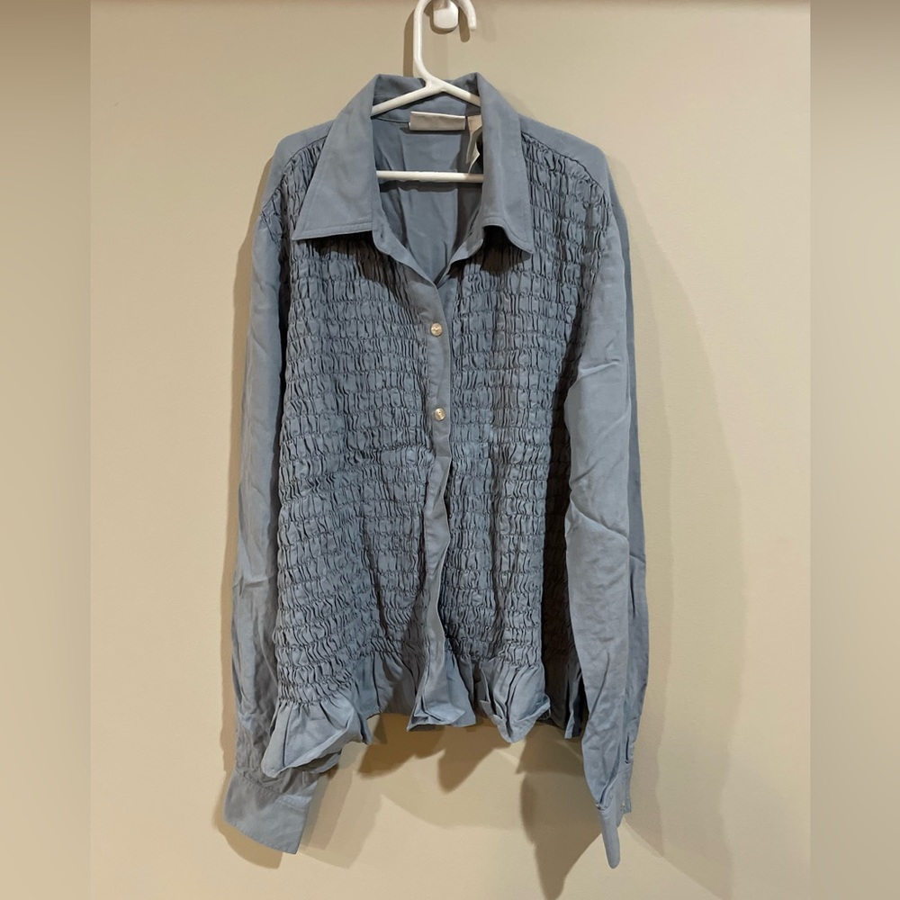 Liz Claiborne button up shirt, ruffled in front
